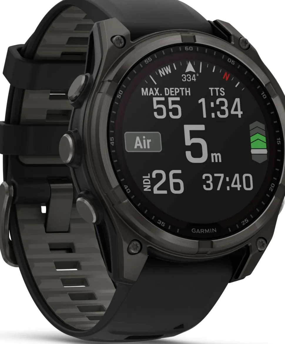 Garmin Fenix 8 Solar 47mm, Sapphire Solar Carbon Gray DLC Titanium - Black/Pebble Grey Silicone Strap