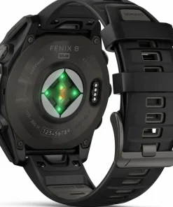 Garmin Fenix 8 Solar 47mm, Sapphire Solar Carbon Gray DLC Titanium - Black/Pebble Grey Silicone Strap