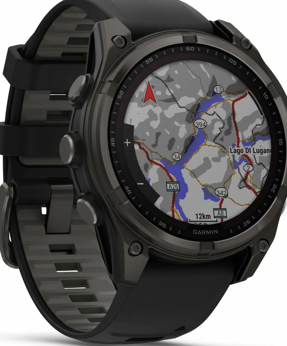 Garmin Fenix 8 Solar 47mm, Sapphire Solar Carbon Gray DLC Titanium - Black/Pebble Grey Silicone Strap