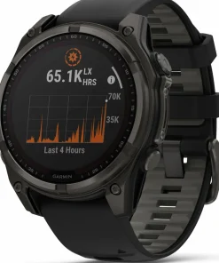 Garmin Fenix 8 Solar 47mm, Sapphire Solar Carbon Gray DLC Titanium - Black/Pebble Grey Silicone Strap