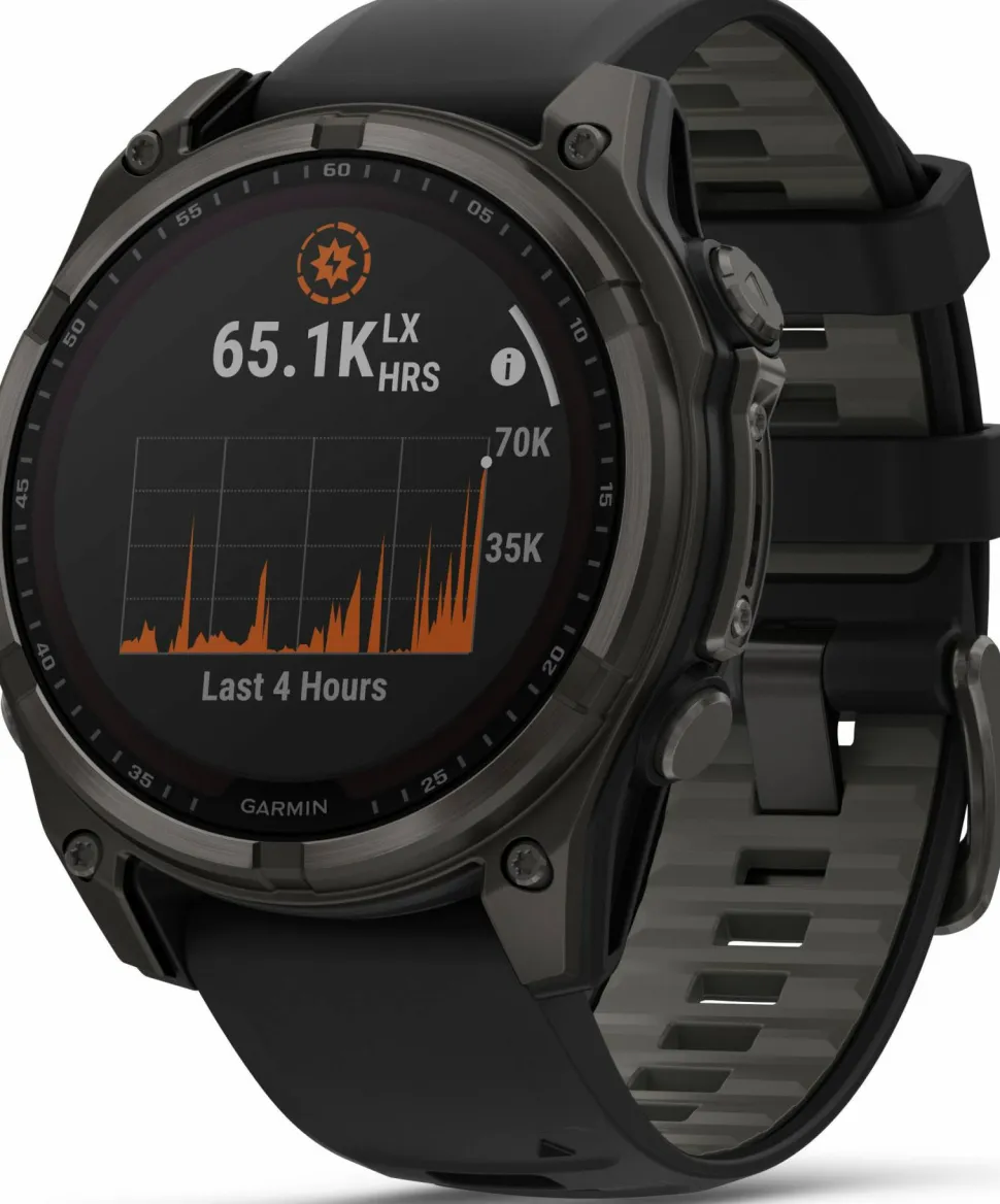 Garmin Fenix 8 Solar 47mm, Sapphire Solar Carbon Gray DLC Titanium - Black/Pebble Grey Silicone Strap