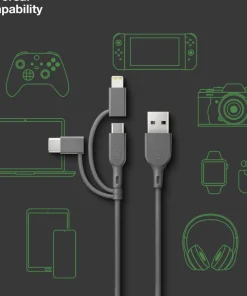 GP Batterier GP Essential Cable 3-in-1 USB-A To MicroUSB +USB-C + Lightning 1m Grey Clearance
