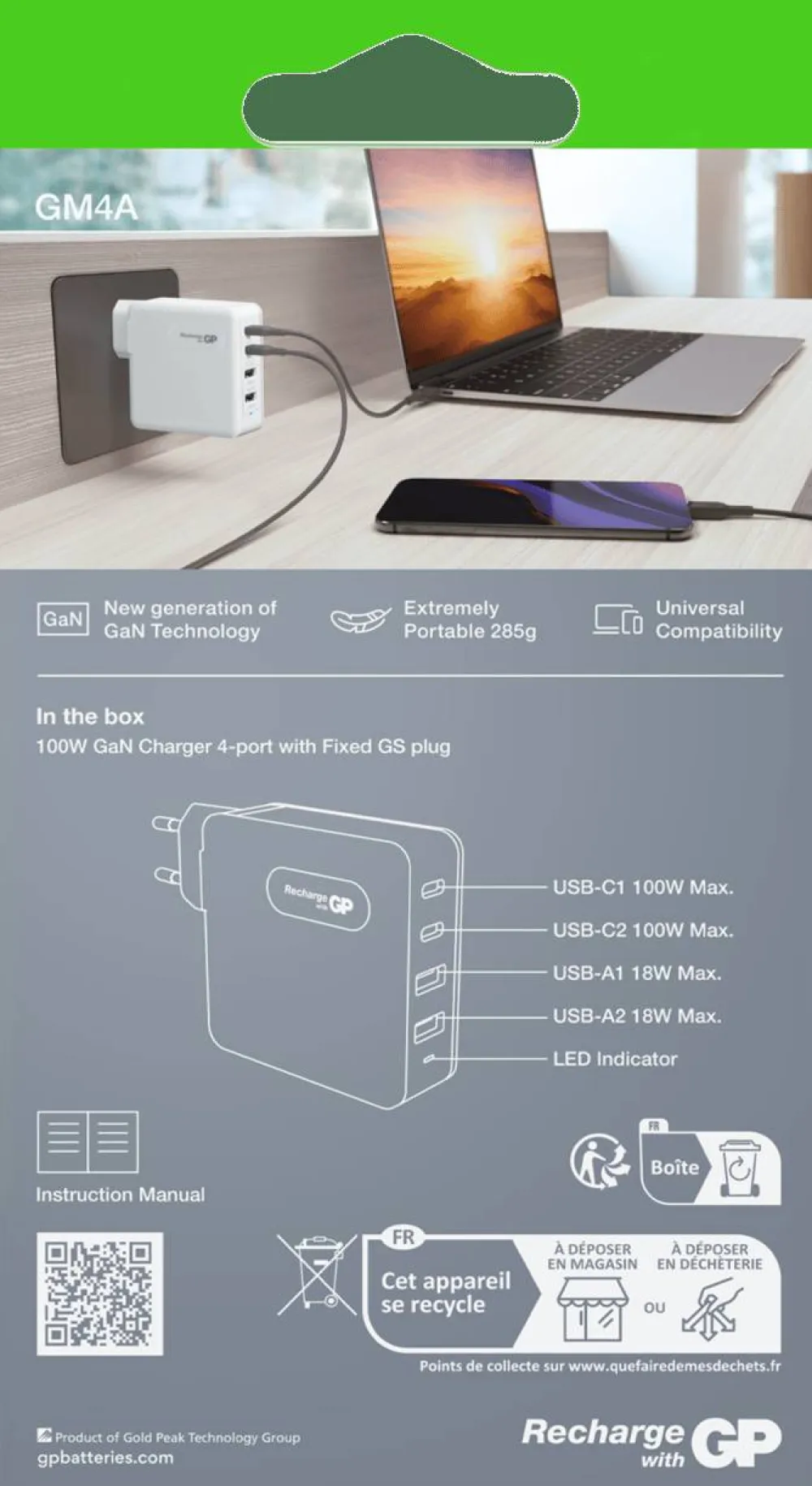 Outlet Wall Charger GM4A GaN PD 100W Elektronik