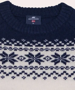 Gridarmor Women’s Snøkrystall Round Neck Ullgenser White/Dark Navy White/Dk. Navy New