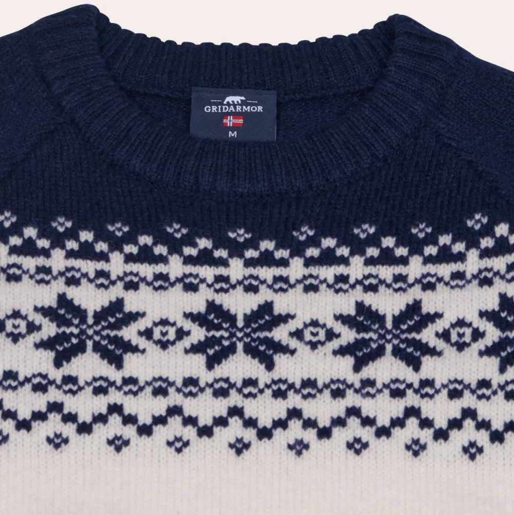Gridarmor Women’s Snøkrystall Round Neck Ullgenser White/Dark Navy White/Dk. Navy New