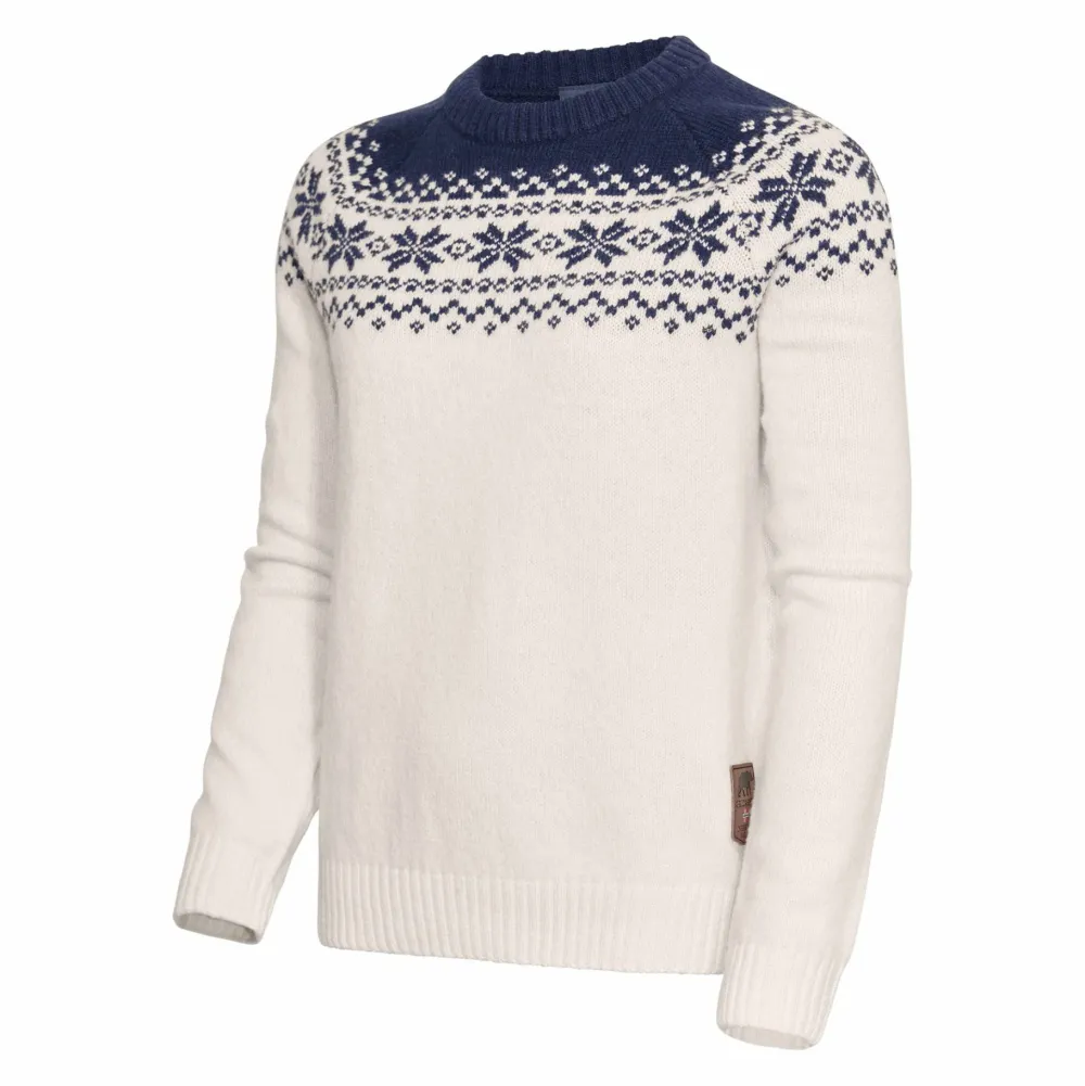 Gridarmor Women’s Snøkrystall Round Neck Ullgenser White/Dark Navy White/Dk. Navy New