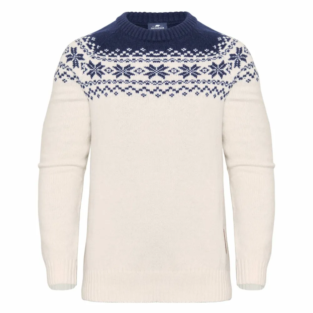Gridarmor Women’s Snøkrystall Round Neck Ullgenser White/Dark Navy White/Dk. Navy New