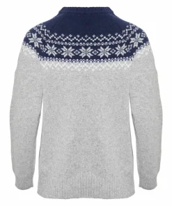Gridarmor Women’s Snøkrystall Round Neck Ullgenser Light Grey/Dark Navy/White