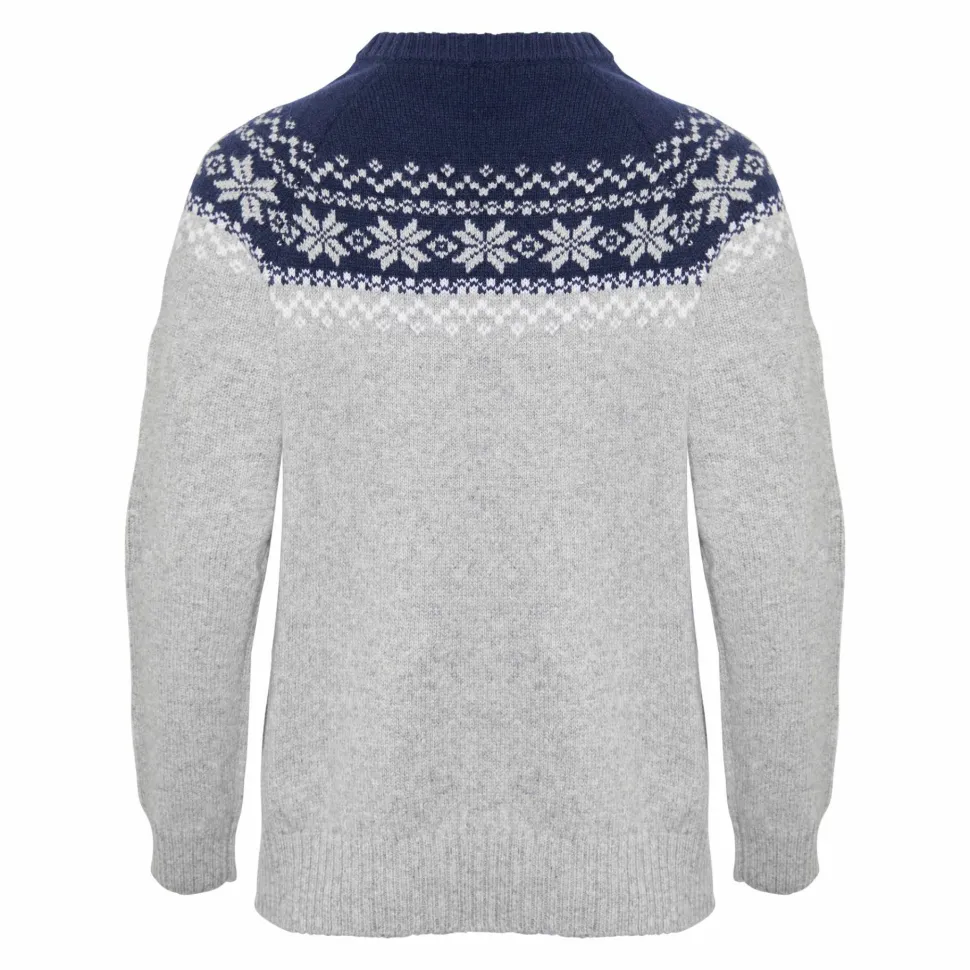 Gridarmor Women’s Snøkrystall Round Neck Ullgenser Light Grey/Dark Navy/White
