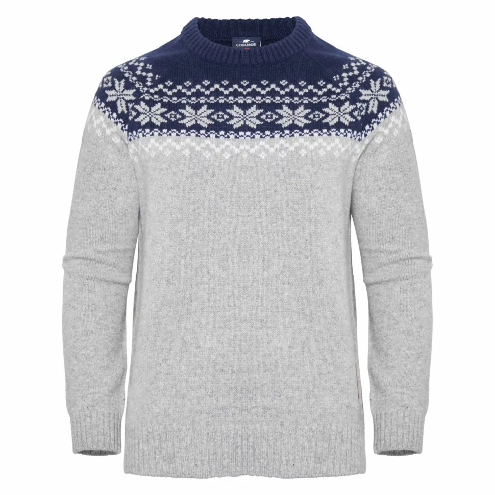 Gridarmor Women’s Snøkrystall Round Neck Ullgenser Light Grey/Dark Navy/White