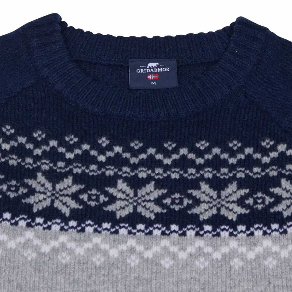 Gridarmor Women’s Snøkrystall Round Neck Ullgenser Light Grey/Dark Navy/White