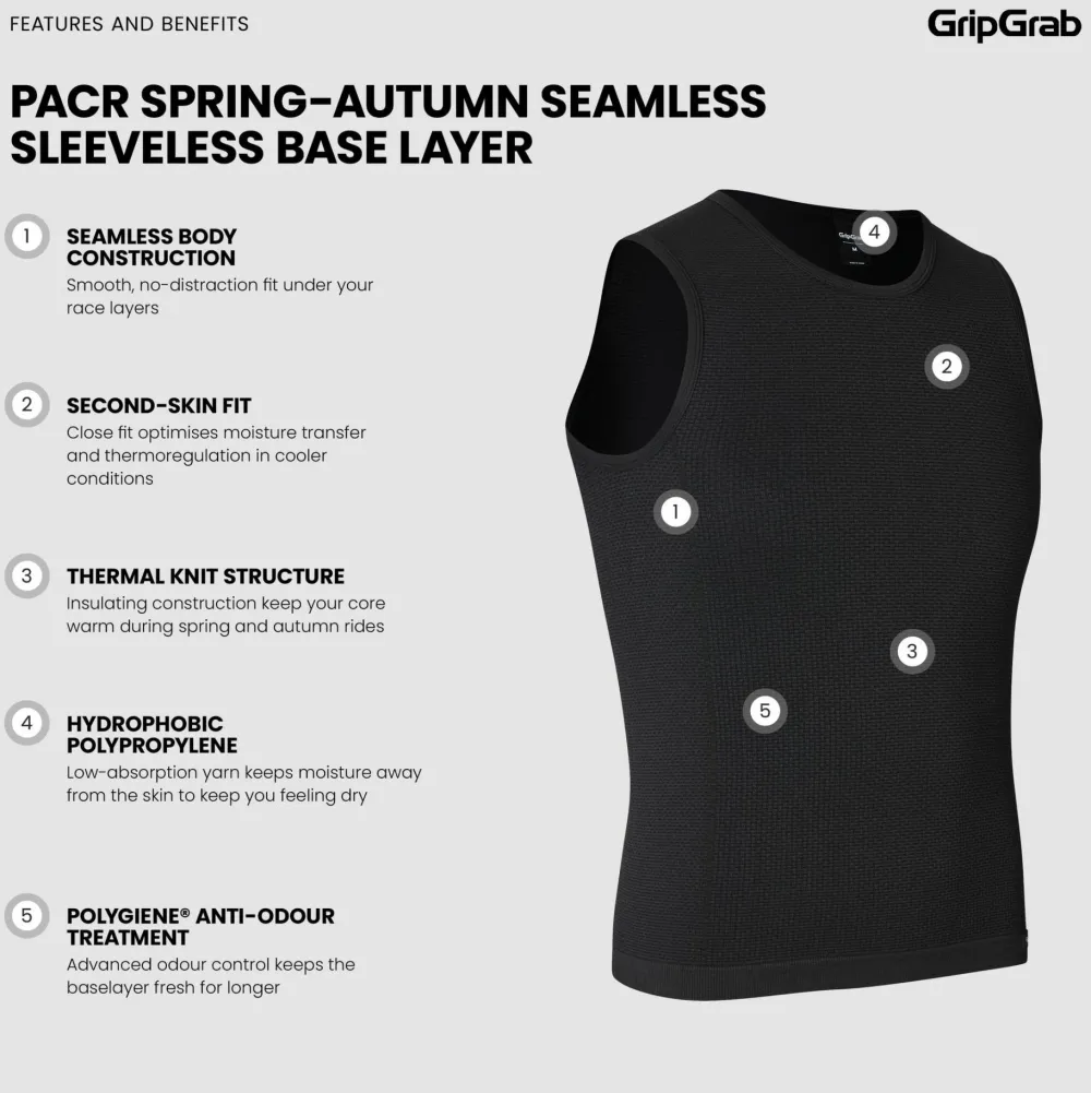 Gripgrab Unisex PACR Spring-Autumn Seamless Sleeveless Base Layer Black