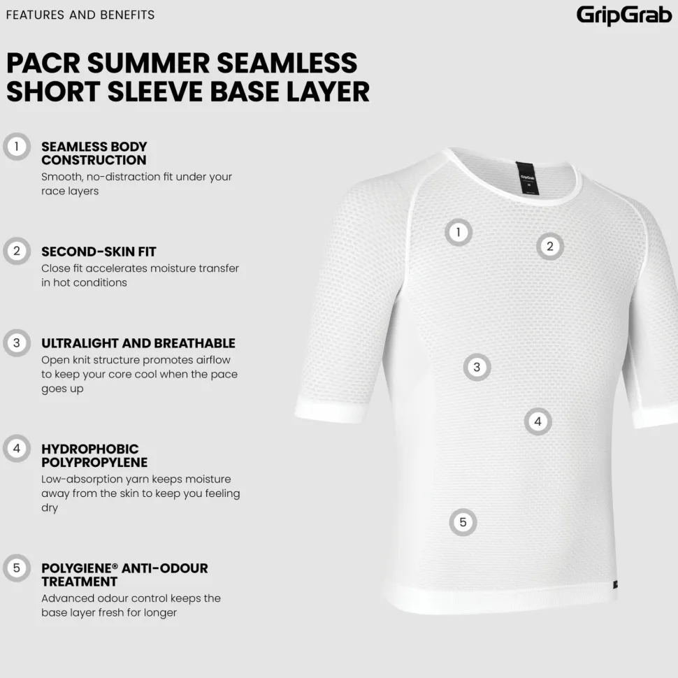 Gripgrab Unisex PACR Ultralight Seamless Short Sleeve Base Layer White