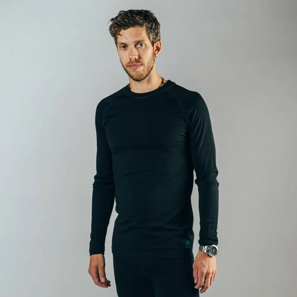 Hellner Men's Wool Warm Base Layer Long Sleeve Black Beauty Hot