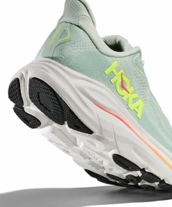 Hoka Women's Clifton 10 Wide Sea Glass/Neon Flame