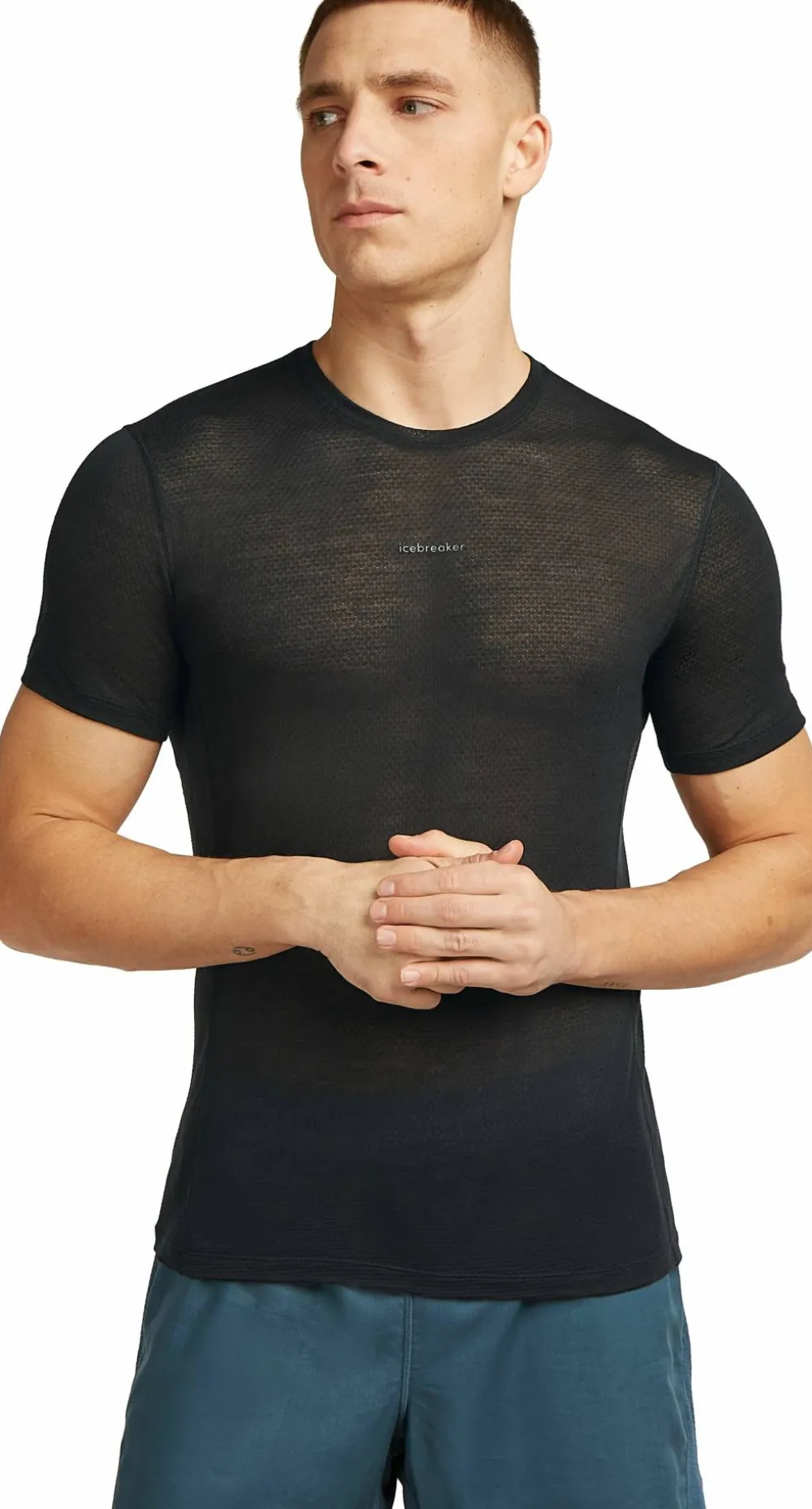 Icebreaker Men's Merino 75 Cool-Lite Featherlight Shortsleeve Crewe Black New