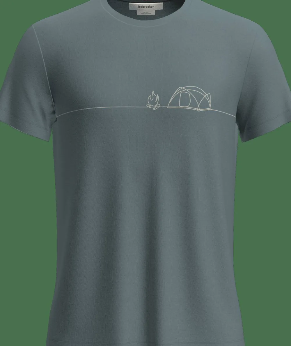 Icebreaker Men's Merino Blend Core Ss Tee Single Line Camp Blue Ash Clearance