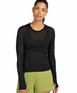 Icebreaker Women's Merino 75 Cool-Lite Featherlight Longleeve Crewe Black