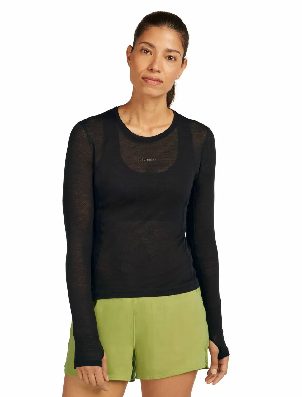 Icebreaker Women's Merino 75 Cool-Lite Featherlight Longleeve Crewe Black