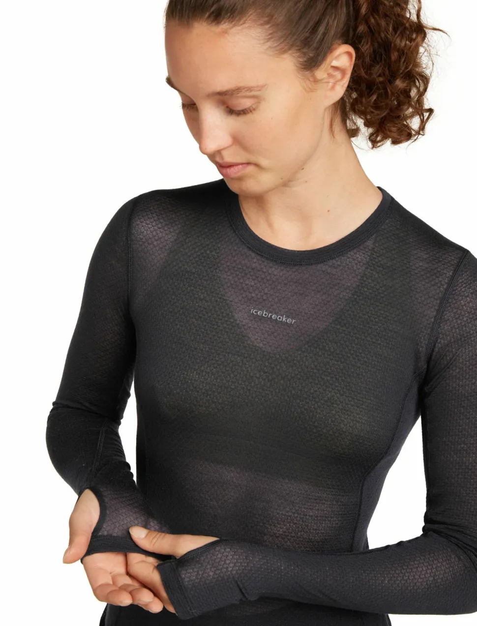 Icebreaker Women's Merino 75 Cool-Lite Featherlight Longleeve Crewe Black