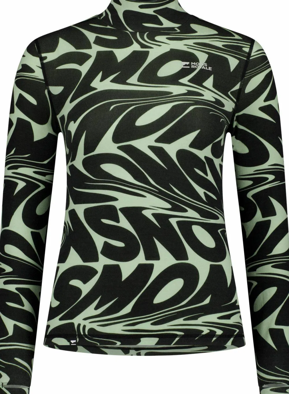 Mons Royale Women's Cascade Merino Base Layer Mock Neck Long Sleeve Signal Lost Matcha Hot