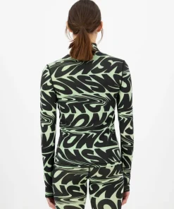 Mons Royale Women's Cascade Merino Base Layer Mock Neck Long Sleeve Signal Lost Matcha Hot