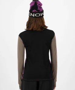 Mons Royale Women's Yotei Merino High Neck Long Sleeve Purple Bolt/Walnut/Black Clearance
