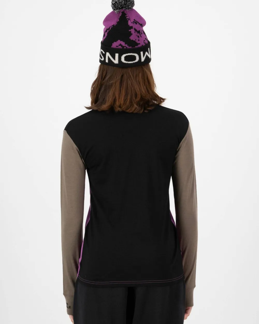 Mons Royale Women's Yotei Merino High Neck Long Sleeve Purple Bolt/Walnut/Black Clearance