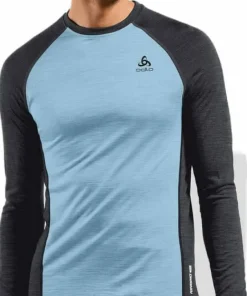 Odlo Men's Performance Wool 150 Base Layer Provincial Blue - Dark Grey Melange Sale