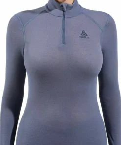 Odlo Women's Active Warm Eco Half-Zip Turtleneck Base Layer Top Folkstone Gray