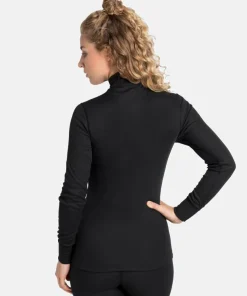Odlo Women's Active Warm Eco Half-Zip Turtleneck Base Layer Top Black New