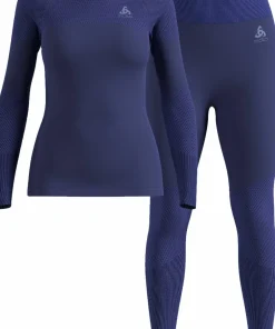 Odlo Women's Fundamentals Performance Warm Set Long Skipper Blue Hot