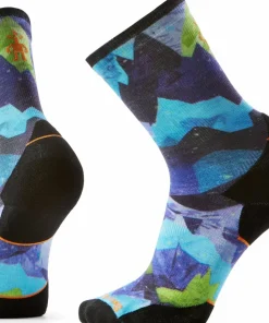 Smartwool Trail Run Summit Sector Print Crew Socks Targeted Cushion Nightfall Blue Online