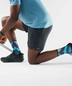 Smartwool Trail Run Summit Sector Print Crew Socks Targeted Cushion Nightfall Blue Online