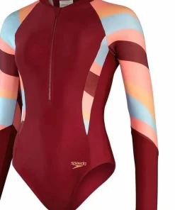 Speedo Women's Long Sleeve Swim Suit Oxblood/Coral Discount