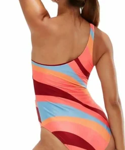 Speedo Women's Printed Asymmetric 1 Piece Oxblood/Coral