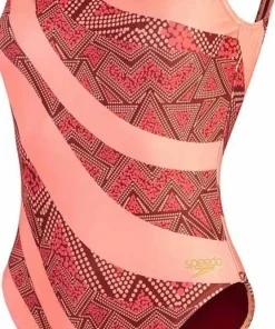 Speedo Women's Printed Deep U-Back Oxblood/Coral