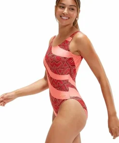 Speedo Women's Printed Deep U-Back Oxblood/Coral