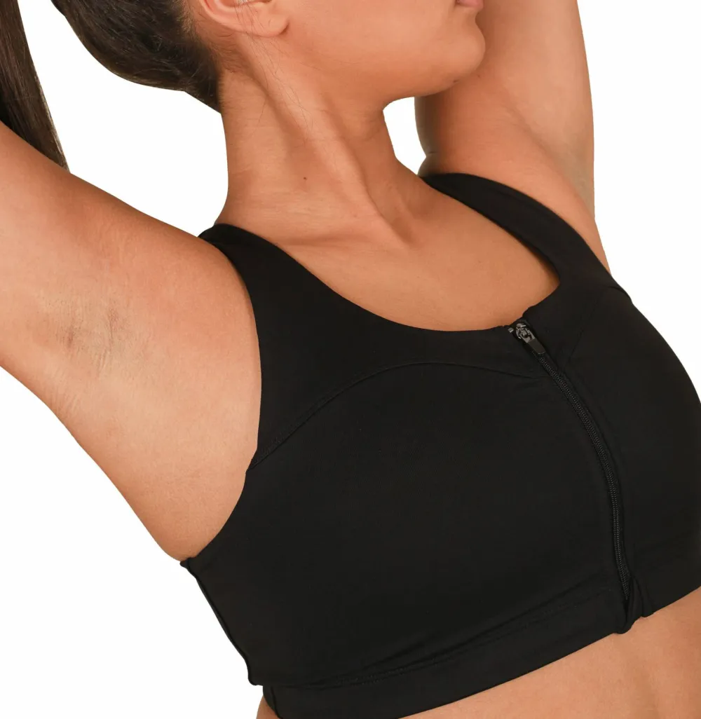 StayInPlace Front Zip Sports Bra Black Hot