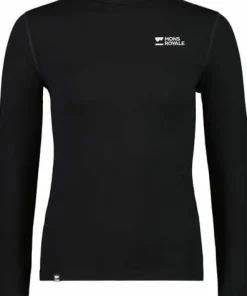 Mons Royale Women's Cascade Merino Base Layer Mock Neck Long Sleeve Black Sale