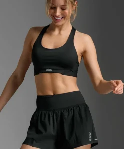 2XU Women's Aero Hi-Rise 2-In-1 3 Inch Shorts Black/Silver Reflective New