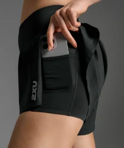 2XU Women's Aero Hi-Rise 2-In-1 3 Inch Shorts Black/Silver Reflective New