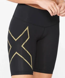 Online Women's Light Speed Mid-Rise Compression Shorts Black/Gold Damshorts
